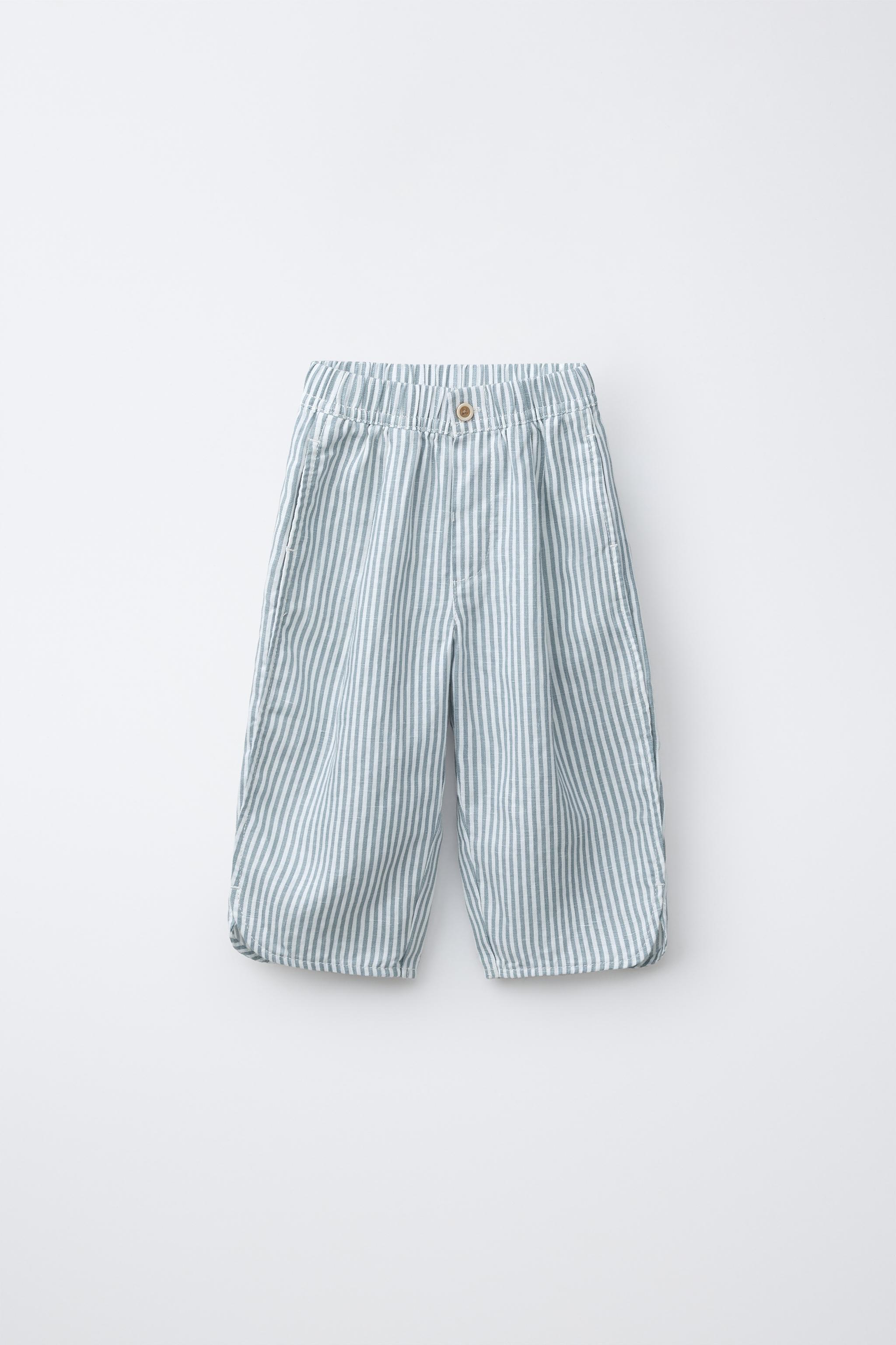 STRIPED 100% LINEN PANTS